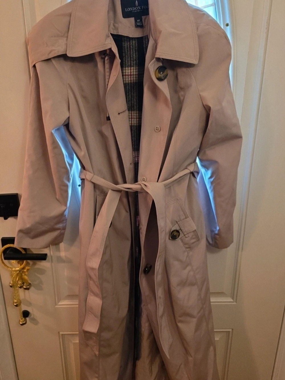 London Fog Light Beige Long Trench Coat with Belt